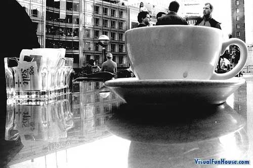 Hanging out inside of a giant coffee cup